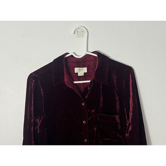 Maeve By Anthropologie Wine Red Button Down Velvet Shirt Size 6 - Picture 2 of 15